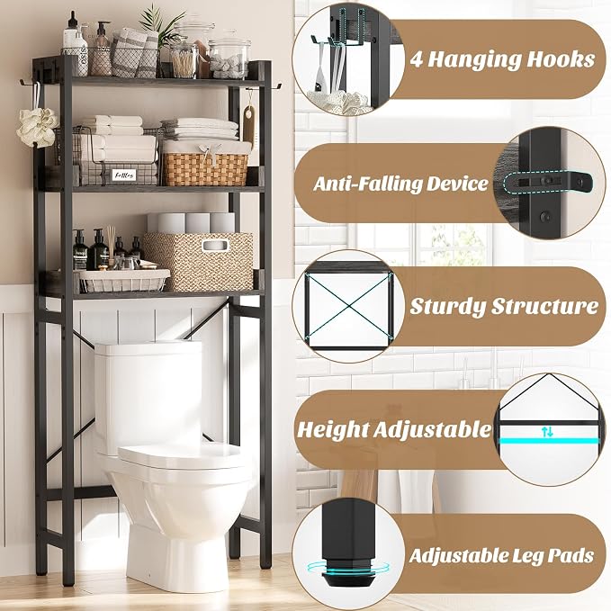 Ecoprsio Over-The-Toilet Storage Rack, 3-Tier Bathroom Organizer Shelf Over - Image 5