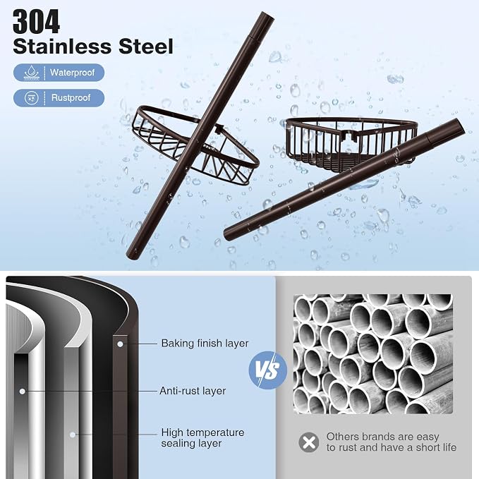 Corner Shower Caddy Tension Pole: Stainless Steel Rustproof 4-Tier Shower - Image 4
