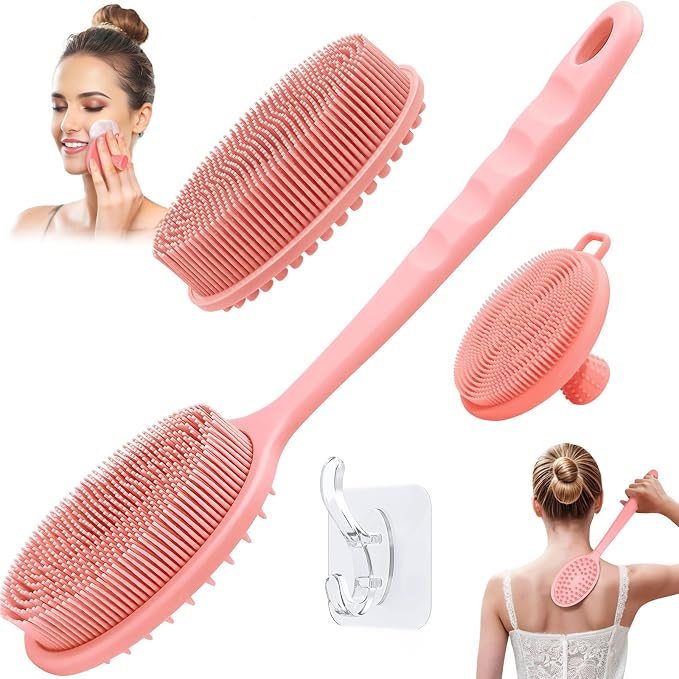 Silicone Face & Back Scrubber Set, Manual Face & Body Scrubber Exfoliator by GEENOA