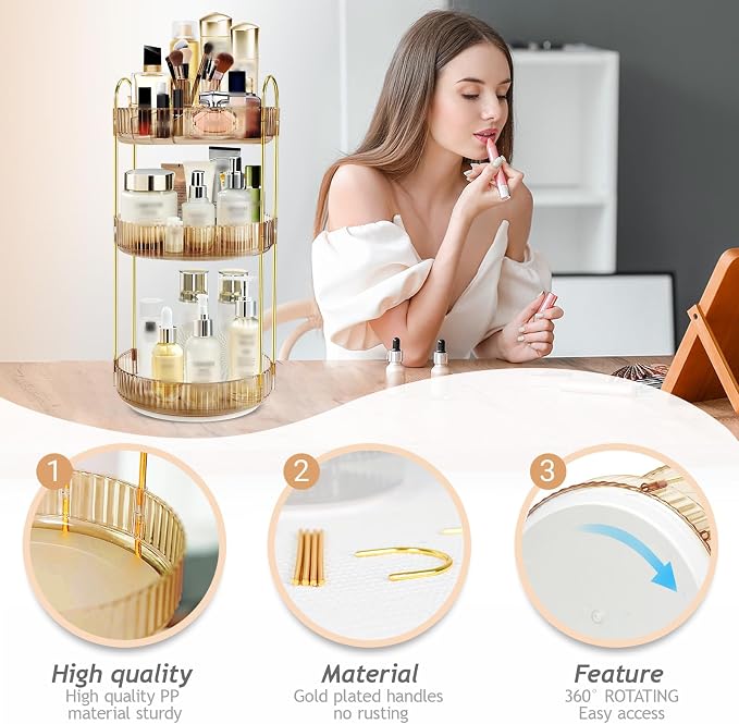 360 Rotating Makeup Organizer for Vanity, 3 Tier Large Capacity Skincare - Image 3