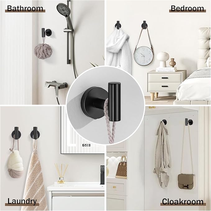 6 Pieces Matte Black Towel Bar Bathroom Hardware Set, 23.6Inch Matte Black - Image 5
