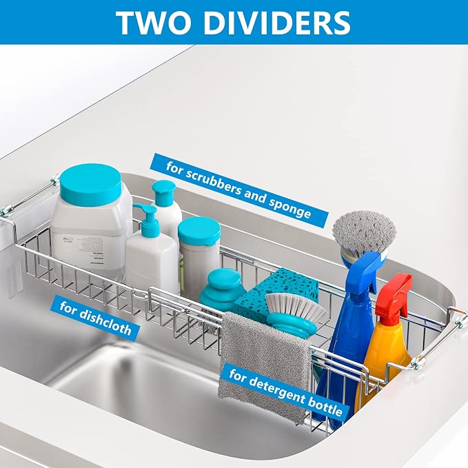 Over The Kitchen Sink Caddy Sponge Holder Organizer Drying Rack Expandable - Image 4