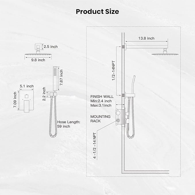 gotonovo Rainfall Bathroom Shower System Rain Shower Head and Handle Set Wall - Image 6