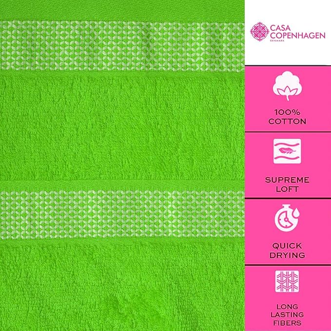 CASA COPENHAGEN Solitaire 6 Pieces Towel Set- Lime Green, 600 GSM 2 Bath Towel - Image 6