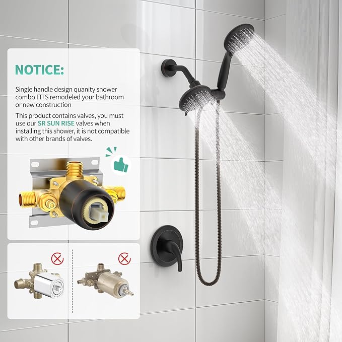 SR SUN RISE High Pressure 3-Way Rainfall Shower Faucet, 3 in 1 Shower Head and - Image 2