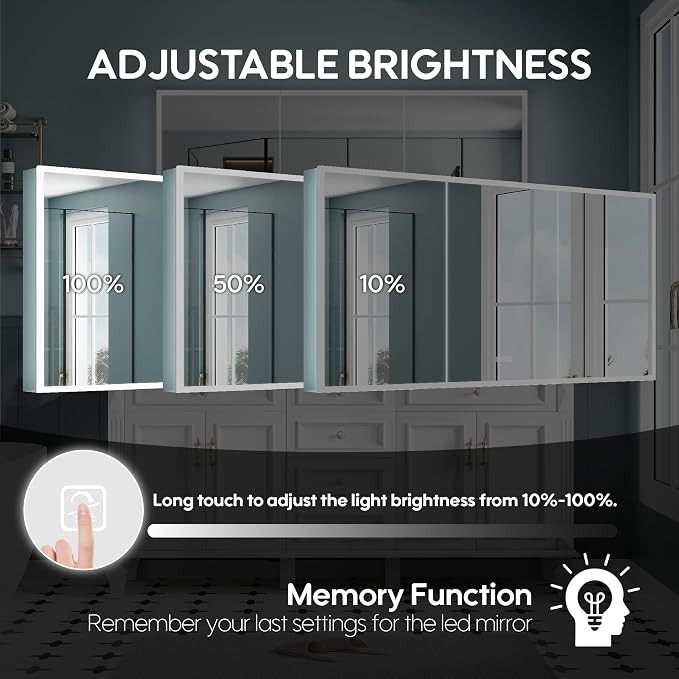 WELLFOR 60" X 30" LED Mirrored Bathroom Cabinet - Image 8