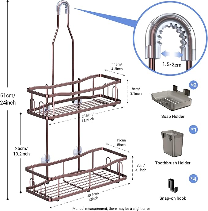 Hanging Shower Caddy Bathroom Organizer: Rustproof Shower Shelf Racks Over - Image 6