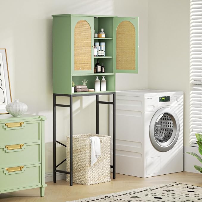 Rattan Toilet Storage Cabinet, Over The Rack Wood Cabinet - Image 5