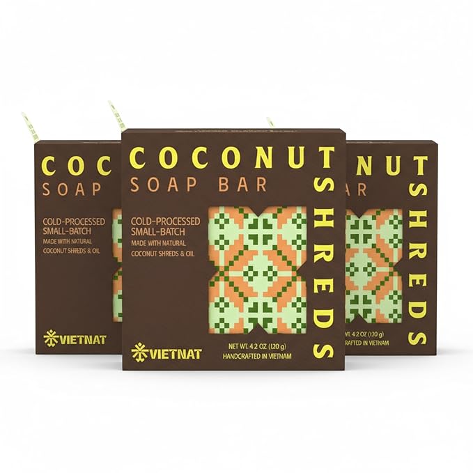 Coconut Shreds Soap Bar – 2-in-1 Cleansing & Exfoliating, Cold Process Handmade by VIETNAT