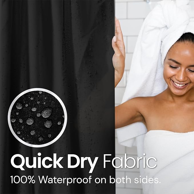 LiBa Black Shower Curtain, Heavy Duty Fabric, Soft Cloth Shower Curtain Liner - Image 5