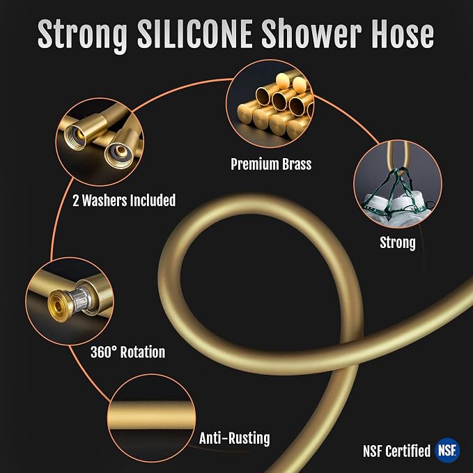 Super Flexible Gold Silicone Shower Head Extension, Kink-Free 60 Inch Handheld - Image 5