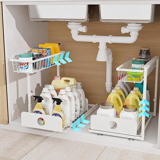 Under Sink Organizer, 2 Pack, 2 Tier Pull Out Sliding Shelf, Adjustable Height by Unknown