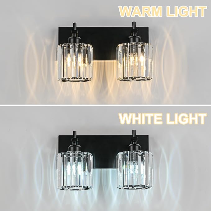 Black Crystal Bathroom Vanity Lights, Modern 2-Lights Bathroom Lighting - Image 8