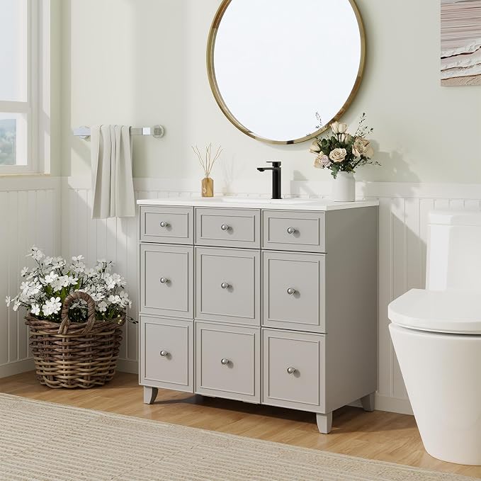 YOURLITE 36" Bathroom Vanity, Painted Surface Solid Wood Frame Bathroom Vanities - Image 4