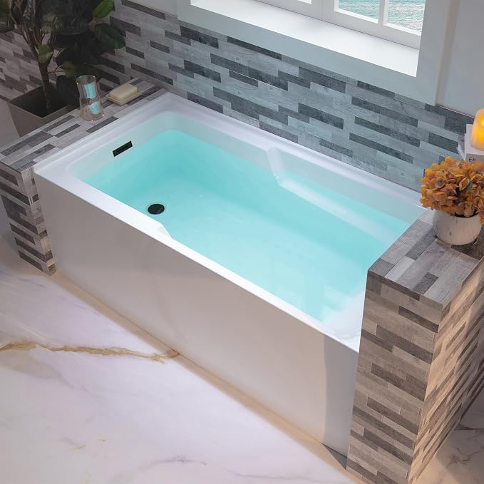 WOODBRIDGE 60" Acrylic Rectangular Alcove Soaking Bathtub in White by WOODBRIDGE
