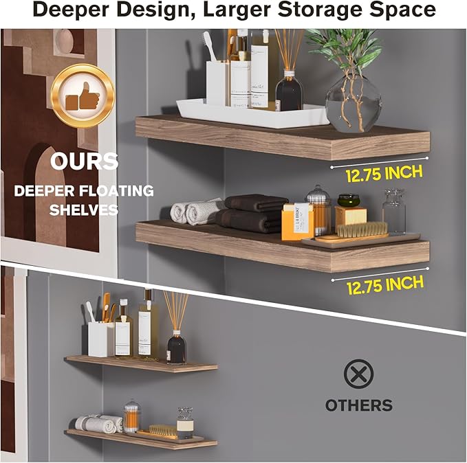 Floating Shelf, 30 in W x 12.75 in D x 2 in H Wooden Floating Wall Shelf - Image 4
