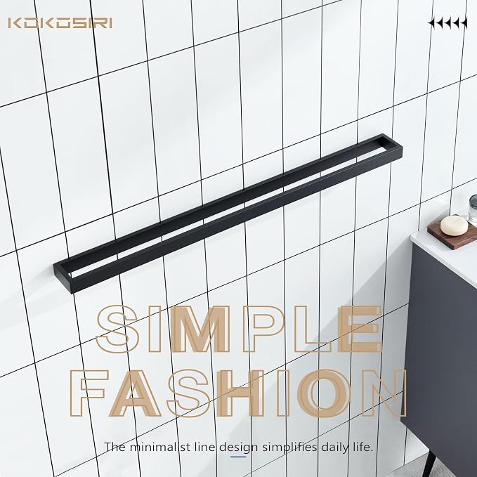 KOKOSIRI Towel Bar Matte Black Bath Towel Holder 32-Inch Kitchen Rack Stainless - Image 2