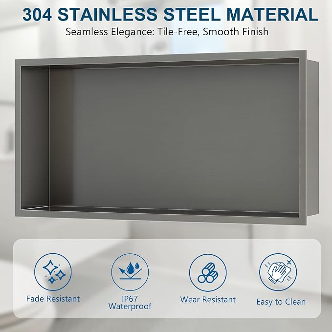 Neodrain 24X12Inch Shower Niche, Gun Metal Stainless Niche NO Tile Needed - Image 5
