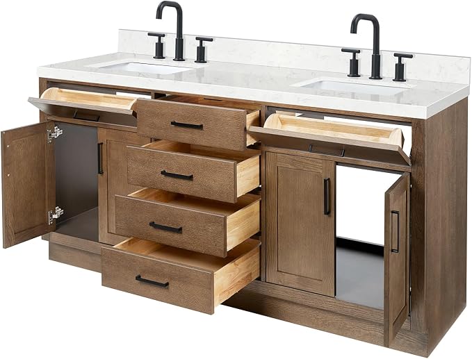 ARIEL Hepburn 72 Inch Double Rectangle Sink Bathroom Vanity - Image 6