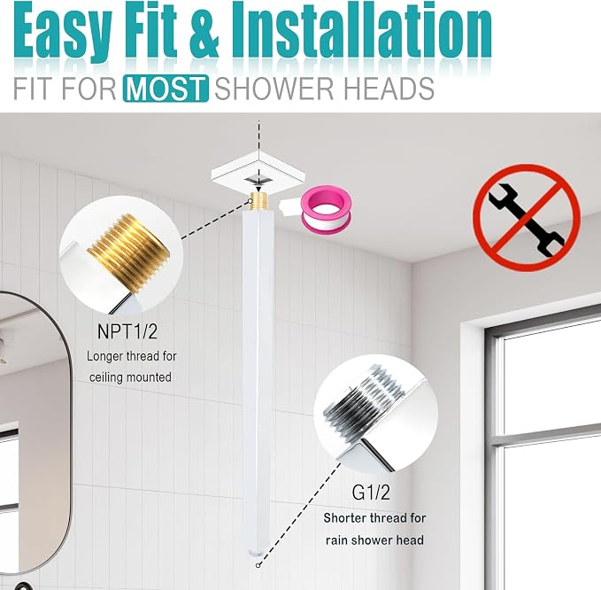 Chrome Shower Arm with Flange and Teflon Tape - Image 3