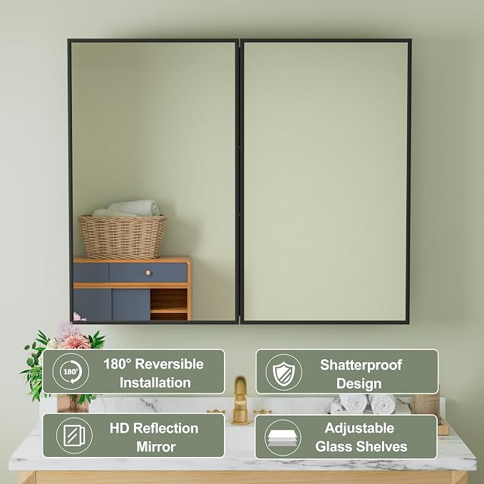 Buruis 36" x 30" Framed Medicine Cabinet - Image 6