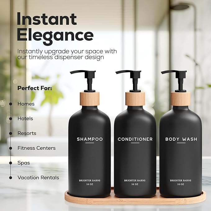 Black Shampoo and Conditioner Dispenser Set by Brighter Barns - Image 2
