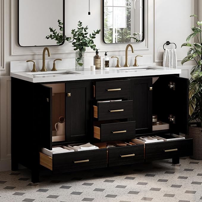 ARIEL Cambridge 61 Inch Double Rectangular Sink Bathroom Vanity - Image 2