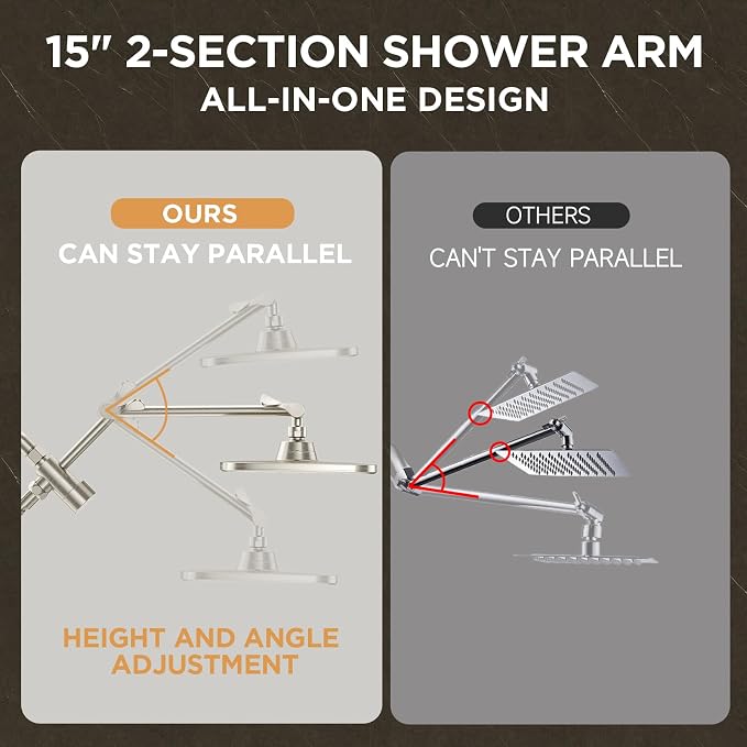 Veken Wide Brushed Nickel Rain Shower Head - Image 6