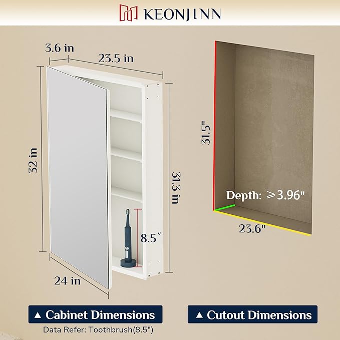 Keonjinn 24 x 32 Inch Silver Medicine Cabinet - Image 2