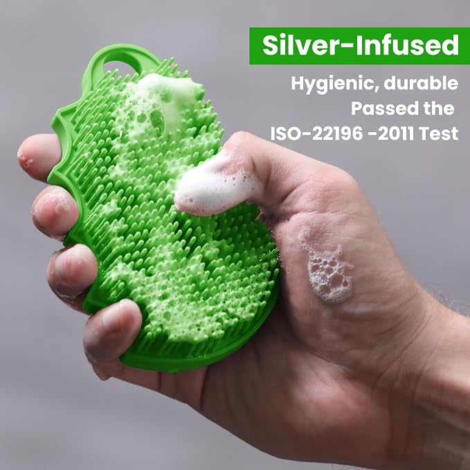 Silicone Body Scrubber Silver-Infused Dual-Sided 3-in-1 - Image 5