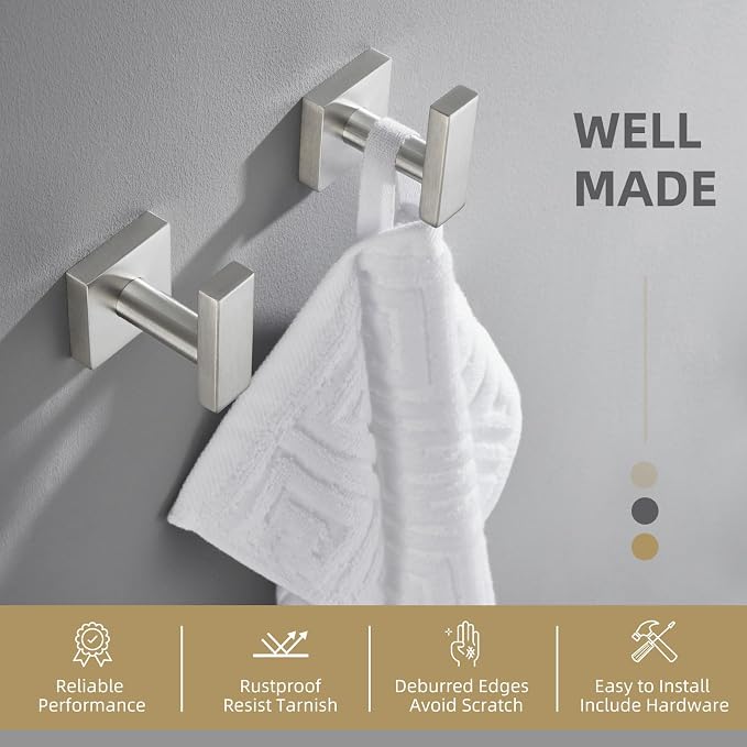 Angle Simple Bathroom Towel Hook 2 Pack, SUS304 Stainless Steel Bath Robe Holder - Image 6