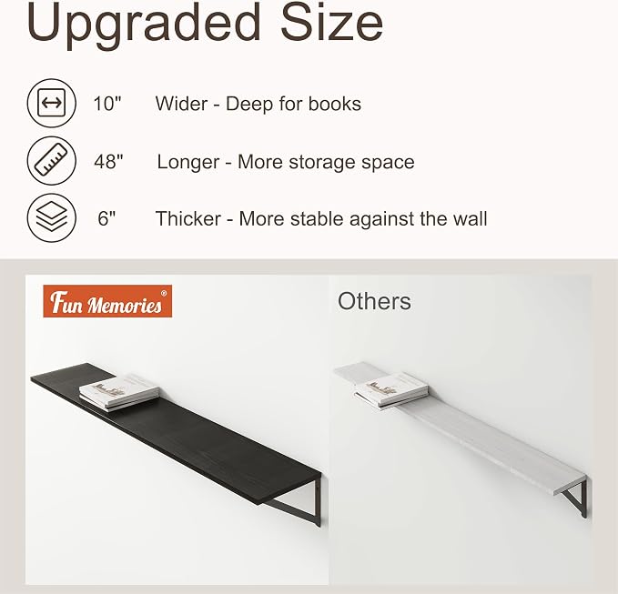 Floating Shelves 48 Inch Long, Wide Large Display Storage Shelves - Image 4