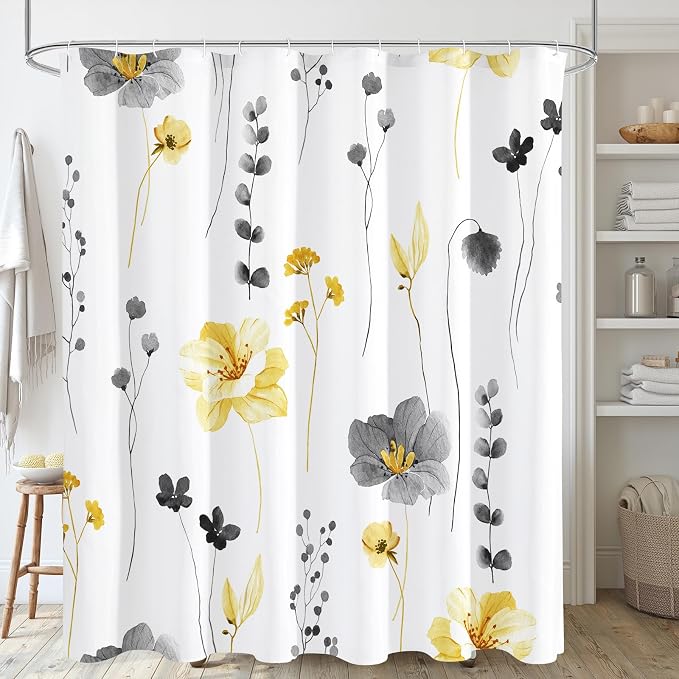 Gibelle Extra Long Shower Curtain 72 x 84, Watercolor Floral Fabric Shower by Gibelle