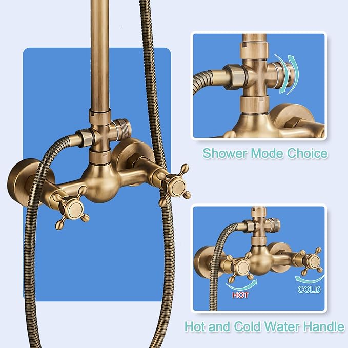 Antique Brass Shower System Bathroom Shower Faucet Set - Image 6