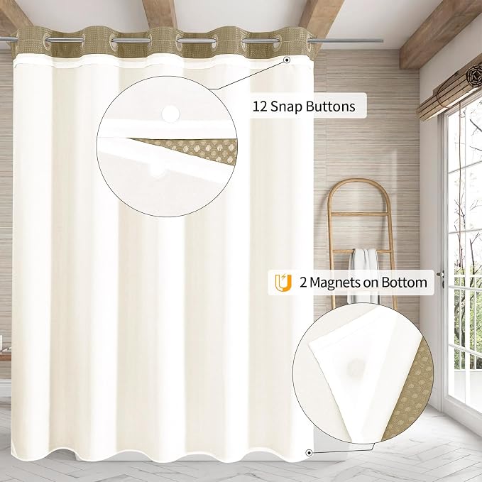 MitoVilla No Hooks Needed Extra Long Shower Curtain Liner Set - Image 2