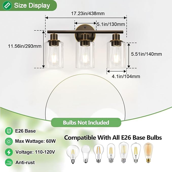 3-Light Bathroom Light Fixtures, Modern Vanity Light - Image 8