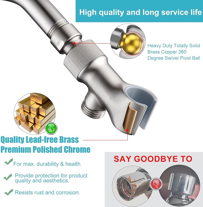 Shower Head Holder All Metal Adjustable Handheld Shower Arm Mount, 1/2" Shower - Image 5