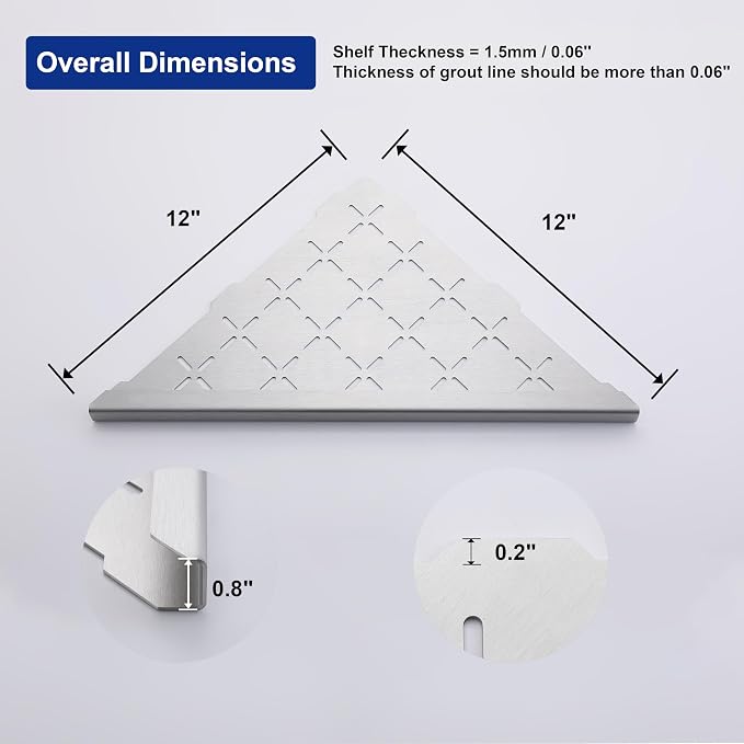 12" Corner Shower Shelf, Recessed Corner Shelf Organizer Rack, Large Size - Image 2