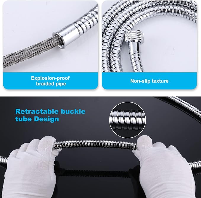 Aleasha Chrome Finished Shower Hose, 79 Inch SUS 304 Stainless Steel Extra Long - Image 3