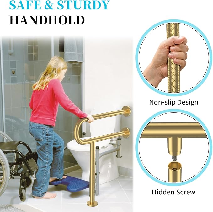 Toilet Support Rail 23.4X 28 Inch, Munzong Anti-Slip Gold Handicap Grab Bar - Image 4