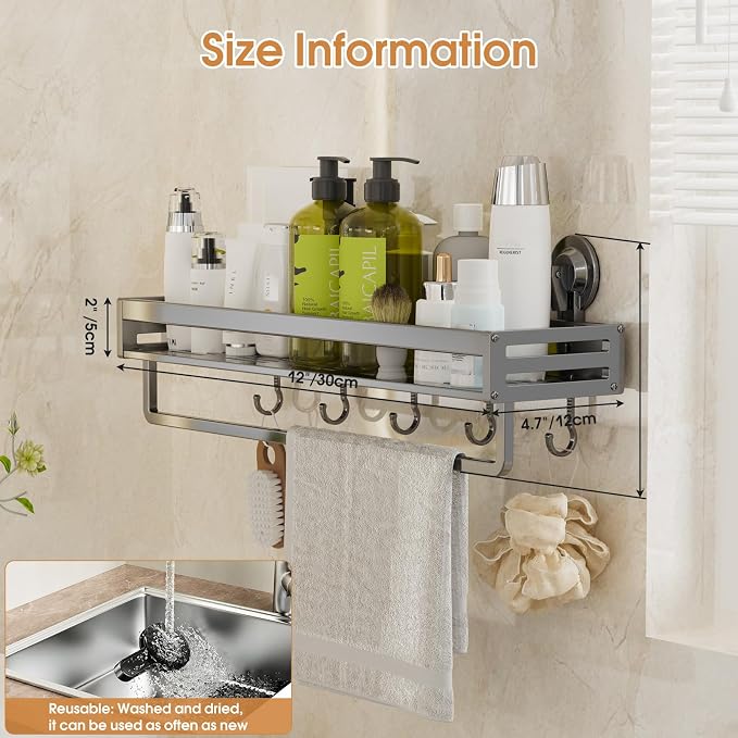 Shower Caddy Suction Cup, 11.8 inch Suction Shower Shelf - Image 3