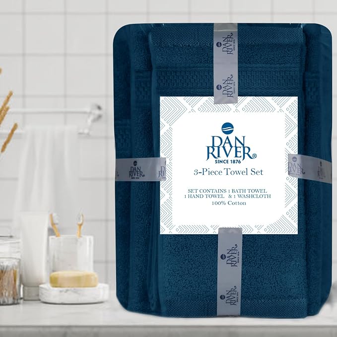 DAN RIVER 100% Ring Spun Cotton 3-Piece Towel Set, Bath Towel, Hand Towel and - Image 2