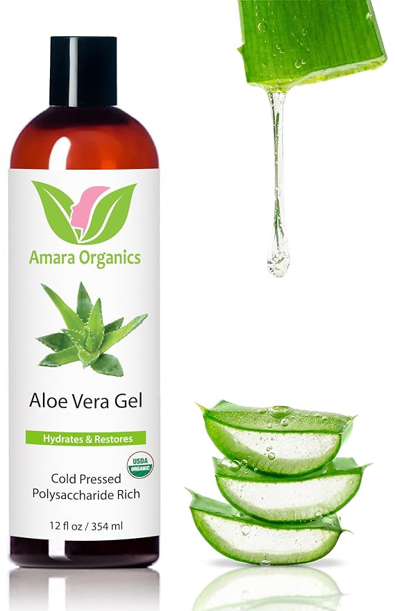 Organic Aloe Vera Gel for Skin, After Sun Care by Amara+Beauty