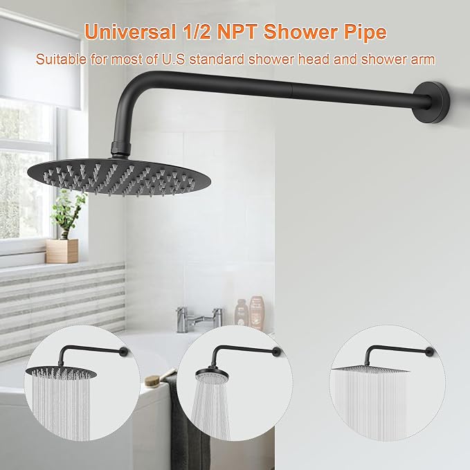 HarJue Shower Arm with Flange and Teflon Tape, Wall Mounted Shower Pipe 304 - Image 4