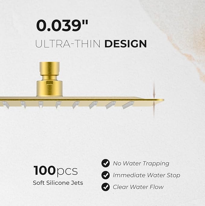 10 Inch Rain Shower Head, Square Rainfall & High Pressure, 304 Stainless Steel - Image 9