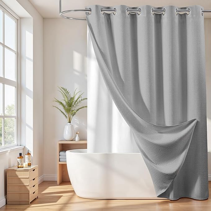 River Dream Grey Cotton Blend Shower Curtain by RiverDream