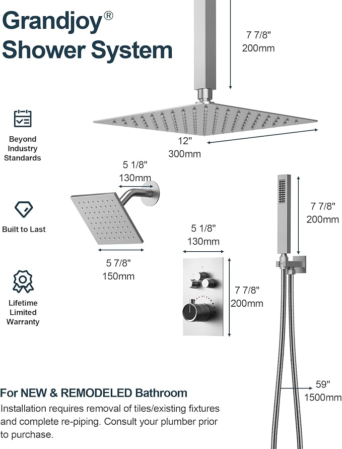 Thermostatic Shower System, Dual Rainfall Shower Heads - Image 8
