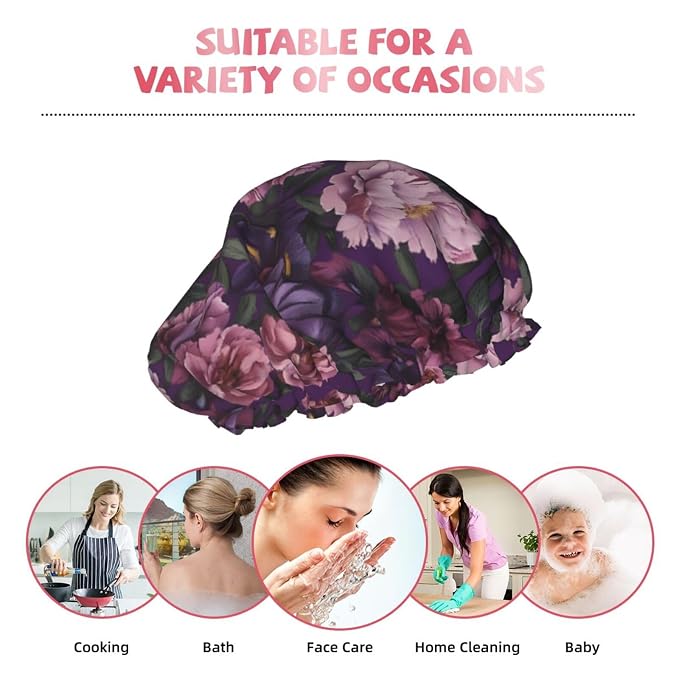 Elegant Purple Pink Flowers Shower Cap - Image 9
