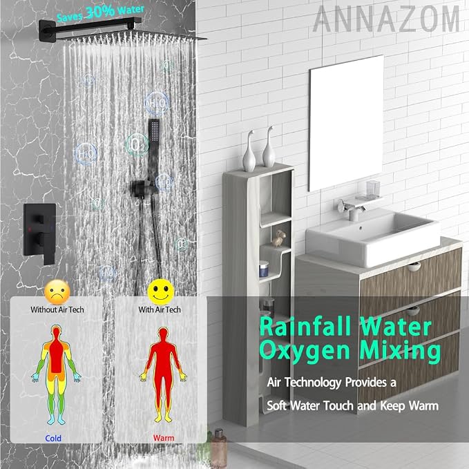 Rainfall Shower System Matte Black Shower Faucet Set - Image 2