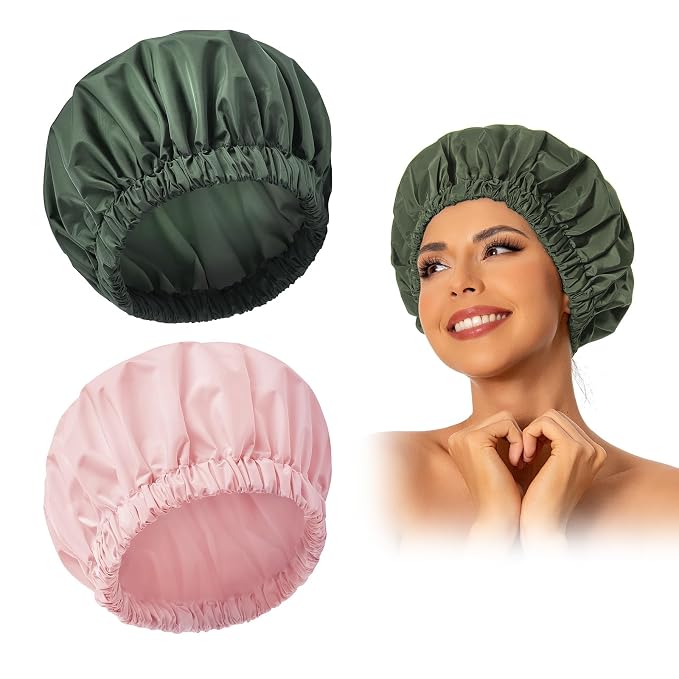 Reusable Shower Cap for Women, Large Waterproof Shower Essentials Bonnet by Edoneery
